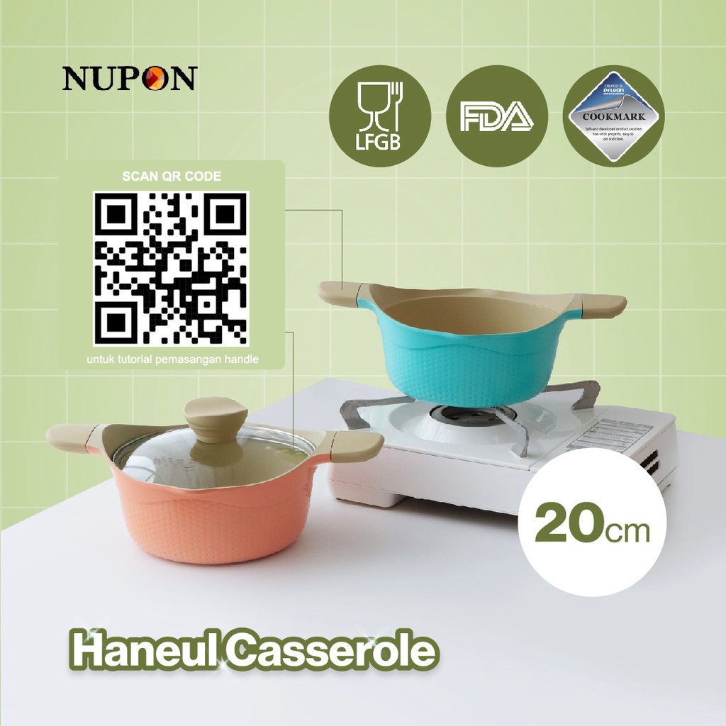 NUPON Haneul Casserole 20cm Induction Bottom Glass Lid - Kompor Induksi- ANTI PFOA dengan Pouring Spout- Ceramic Cassrole 20 CM