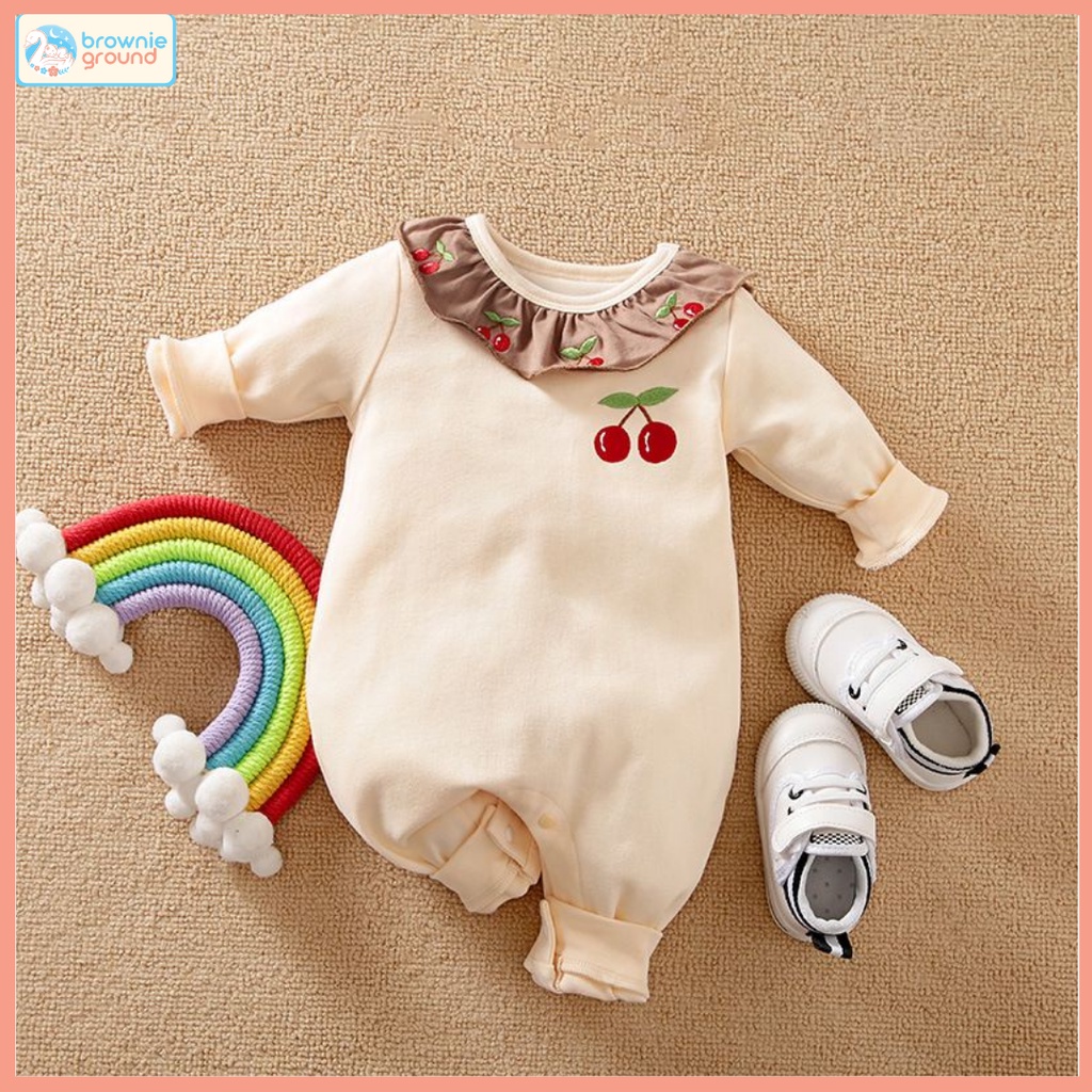 BROWNIEGROUND- Jumper anak perempuan lucu Cherry Cream / baju premium impor korea / 0-2 Tahun 348