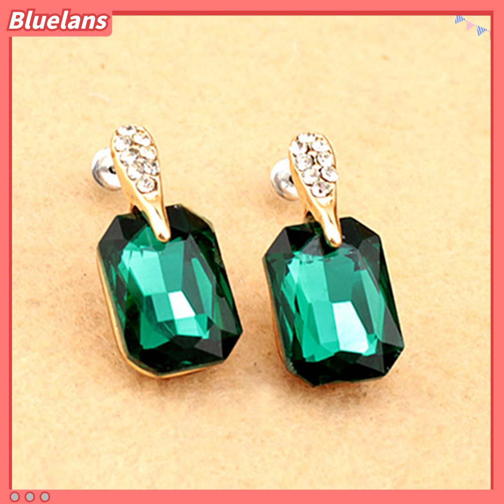 Bluelans Women Elegant Rectangle Rhinestone Ear Studs Earrings Jewelry Birthday Gift