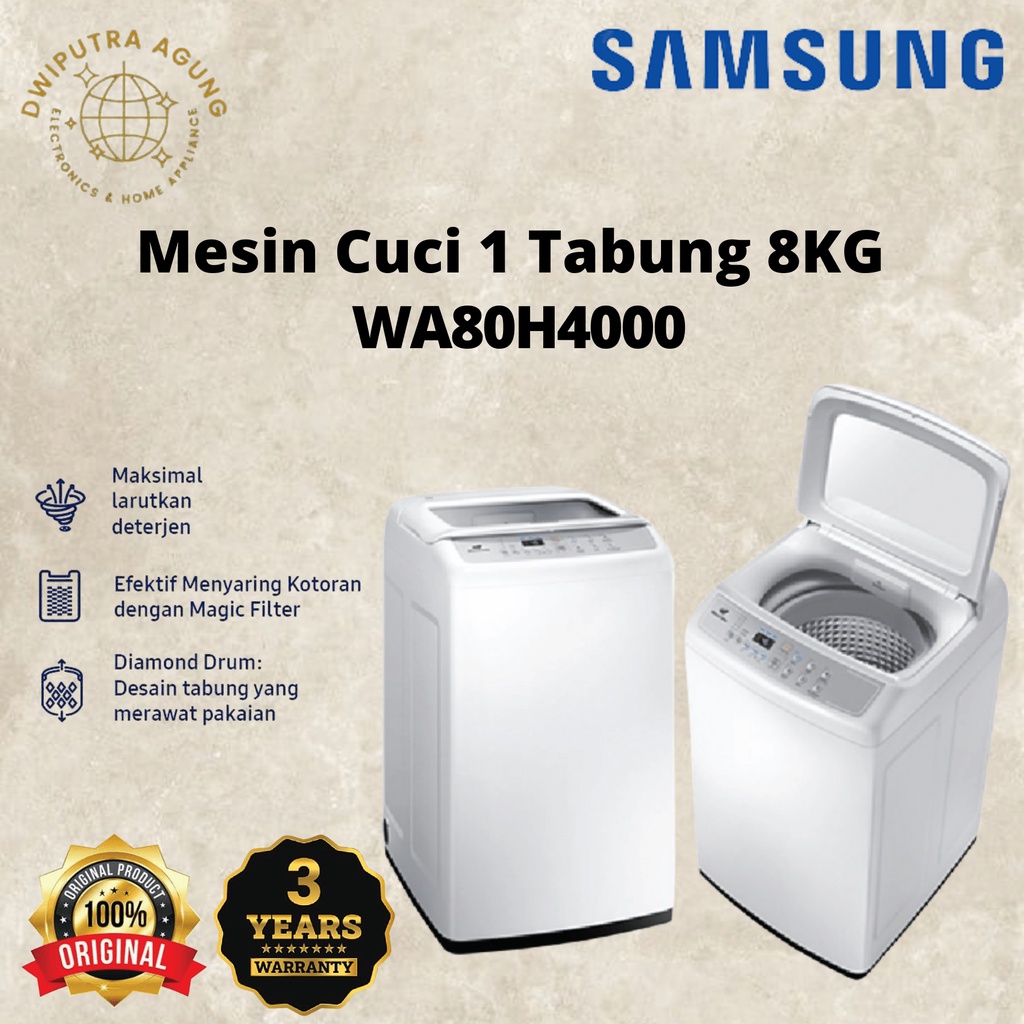 MESIN CUCI 1 TABUNG TOP LOADING 8KG SAMSUNG WA80H4000 WA 80H4000 8KG SAMSUNG 1 TABUNG