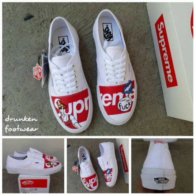 SEPATU VANS AUTHENTIC X SUPREME TRUE RED WHITE - ORIGINAL - MERAH PUTIH PREMIUM pria skate sekolah
