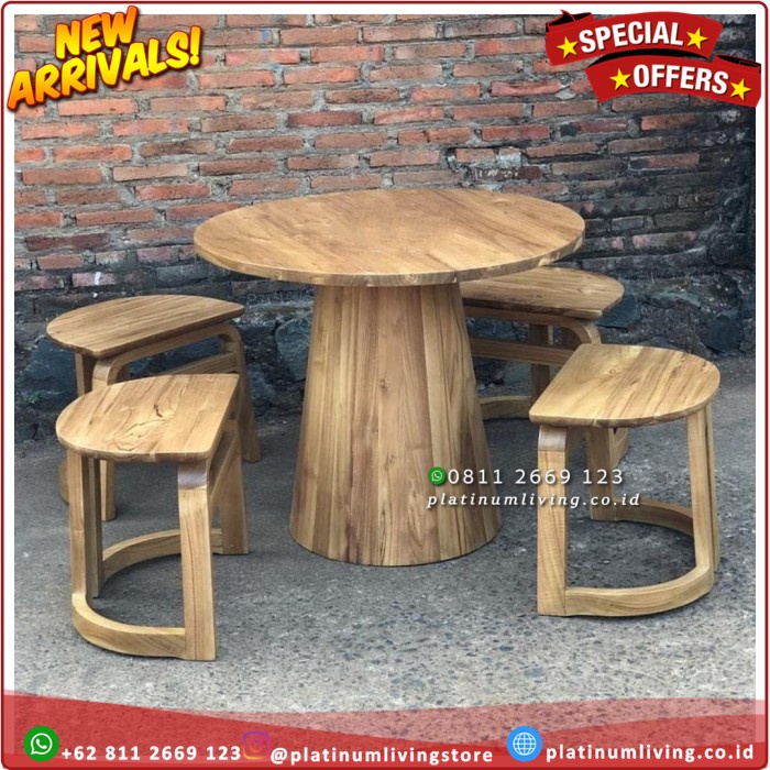 Meja makan jati bundar 6 Kursi, Meja Makan Jati Minimalis kursi 4 Paltinumliving Furniture