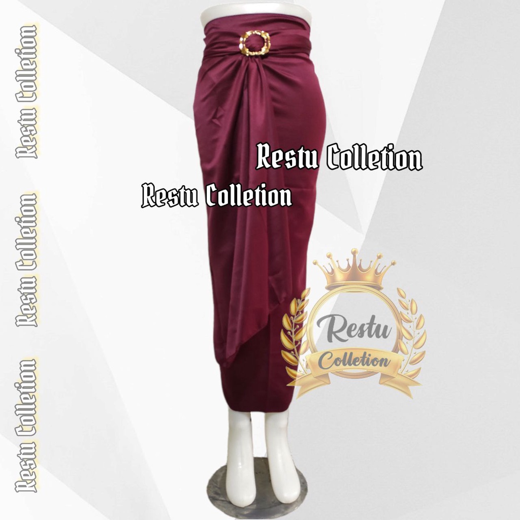 Restu Colletion-Rok Lilit Warp Skirt Serut Songket Jumputan Panjang Polos Wanita Bawahan kebaya Wisuda Kondangan Bahan Velvet Satin Premium Allsize