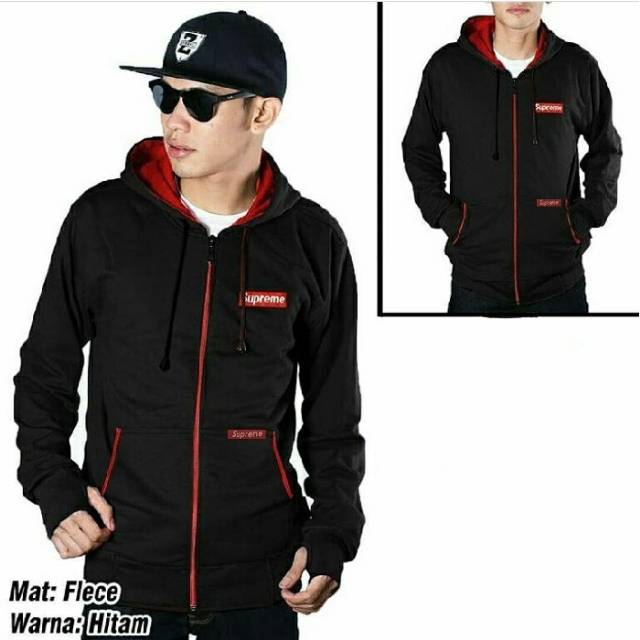 Jaket Sweater Hoodie Supreme Zipper Fleece Pria Wanita Grosir