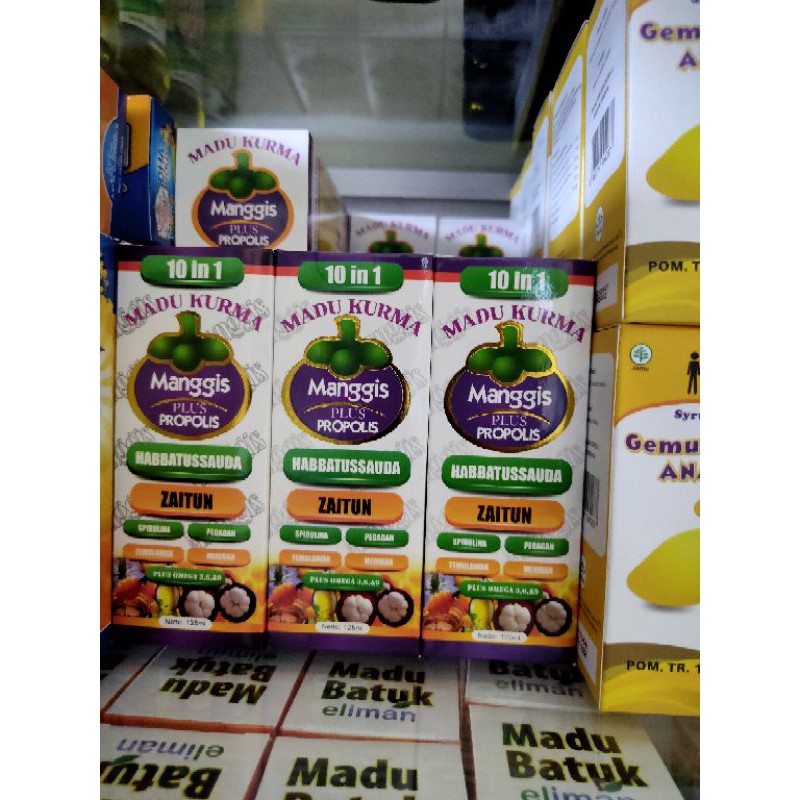 

MADU KURMA 10 IN 1 KULIT MANGGIS PLUS PROPOLIS ZAITUN HABBATUSSSAUDAH TEMULAWAK 125 GRAM