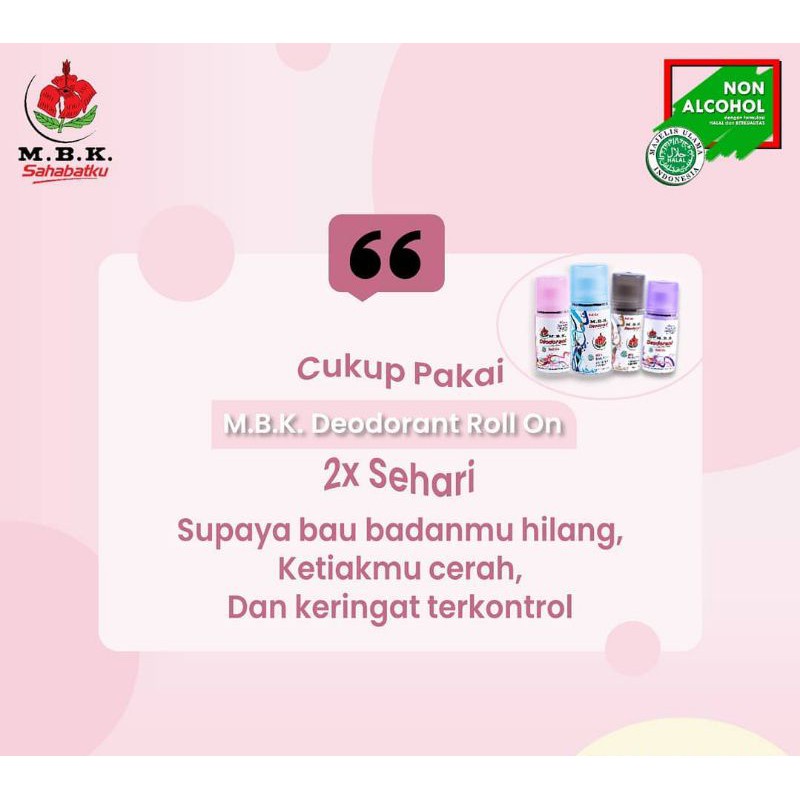 ⭐BAGUS⭐ [ROLL ON] M.B.K Deodoran Ketiak Roll On 40ml | MBK Deodorant Pink Blue Purple Black ANti Bau  Biang Keringat Tawas