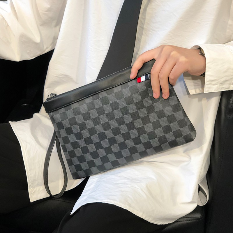 TAS TANGAN PRIA IMPORT MB-1135 BAHAN KULIT MOTIF KOTAK KOTAK