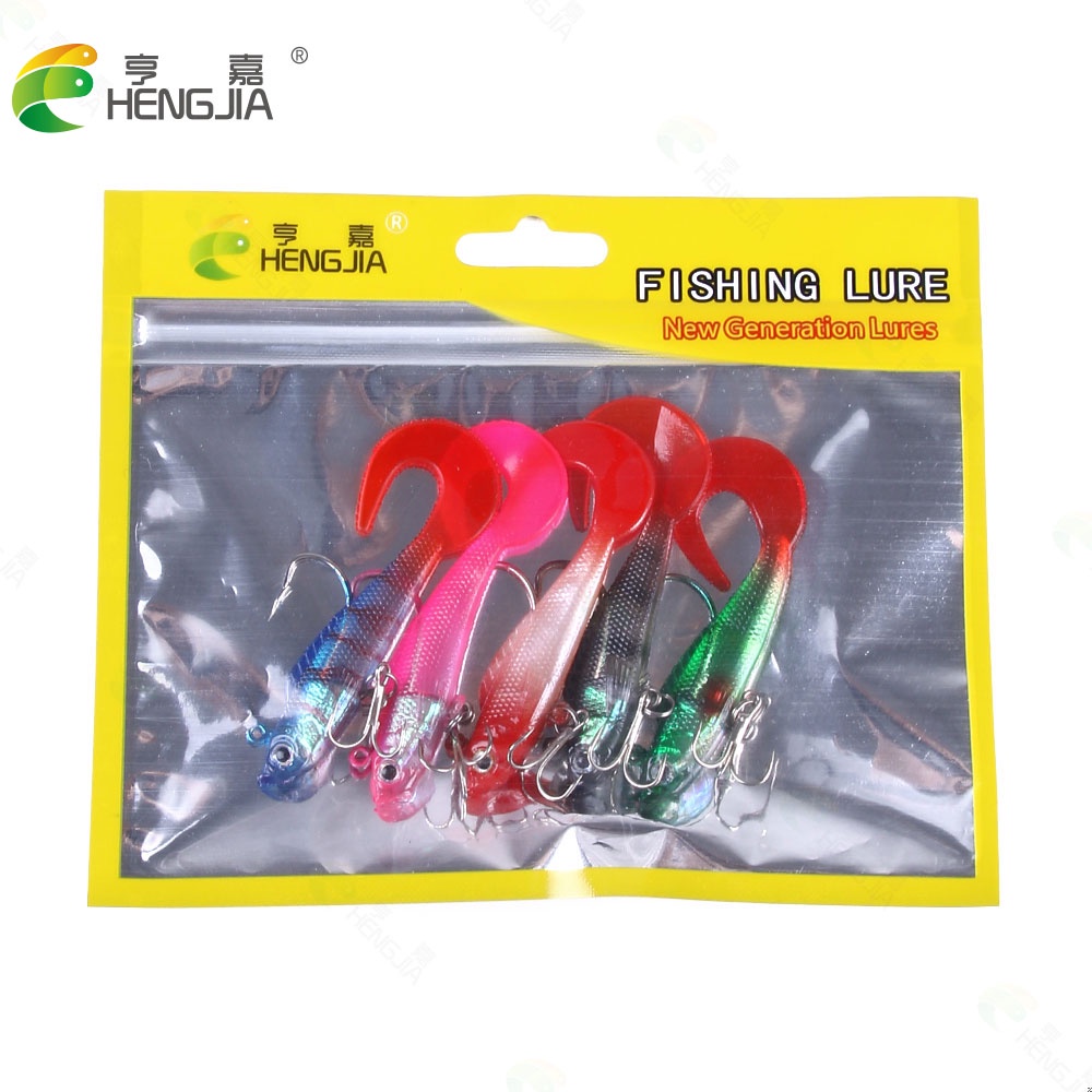 Hengjia 5pcs / Kantong Umpan Pancing Ikan 5 Warna 7cm / 9g Dengan Kepala Timah Jig 6# Kail Pancing Treble