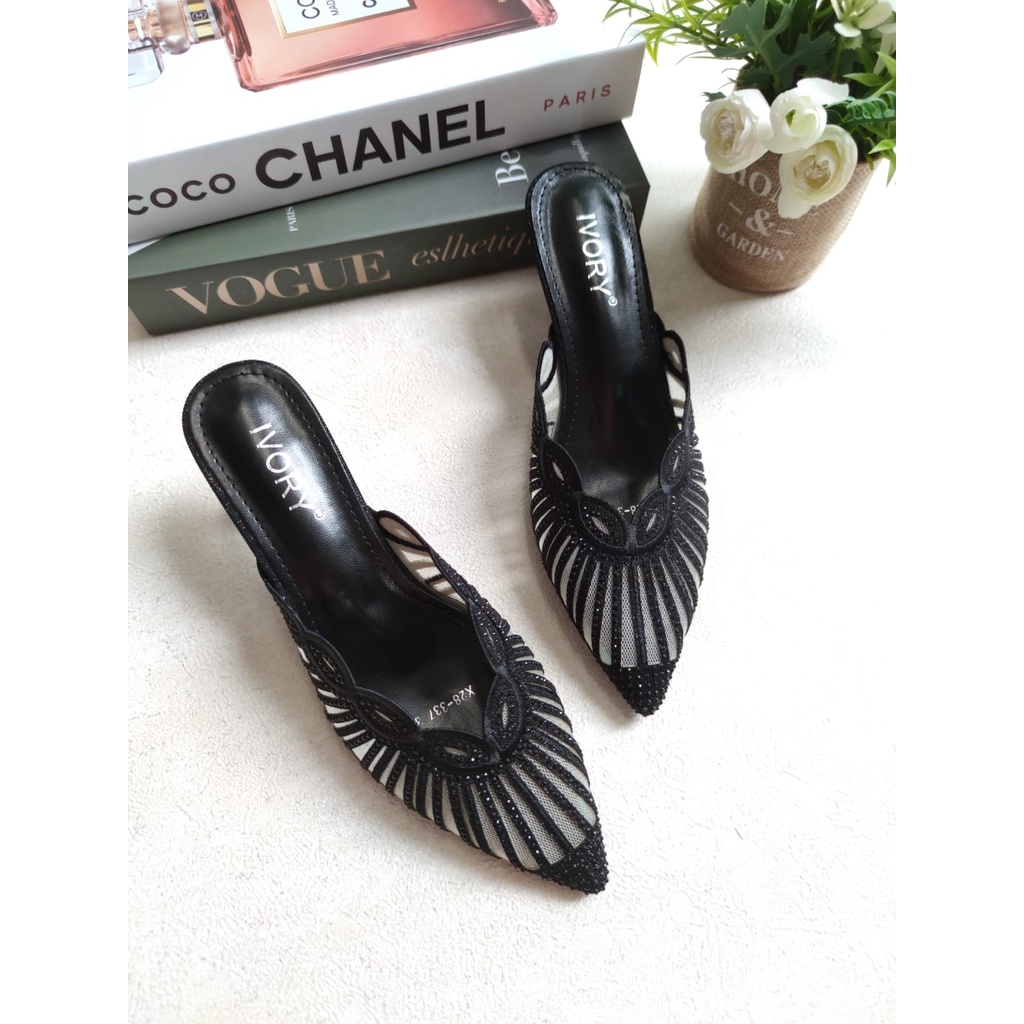 IVORY Sepatu Wanita Heels Mules Pesta Glitter X28-337
