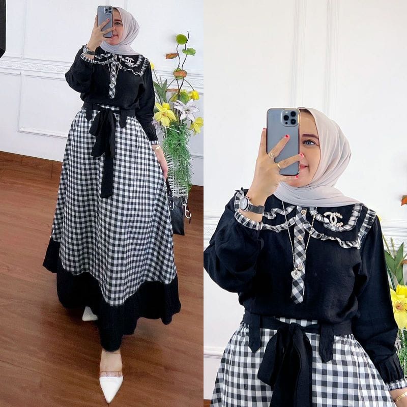 GAMIS STORE - Nila Set 2in1 l Setelan Shakila Polos Mix Katun Kotak Import Fit S-XL | Baju One Set Atasan + Rok Remaja Wanita Muslim Kekinian