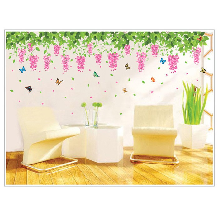 Stiker Dinding Wallpaper 60x90cm Motif Karakter Bunga Pink 