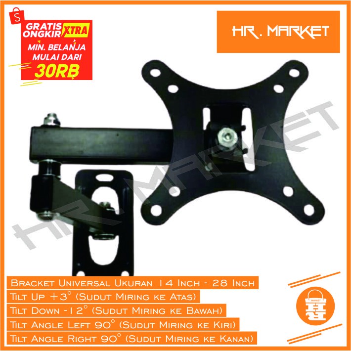 Bracket TV Monitor 24 21 26 17 14 Inch Dijamin Cocok 14 - 28 In 6 Arah Universal Breket TV Briket TV Braket TV Gantungan TV Tembok Tempelan TV Dinding HR1 SWK 1 Lengan