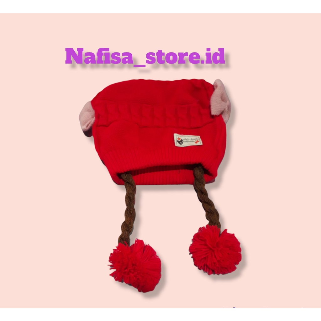 Kupluk Pompom Polos Bayi Model Kepang Imut Cute Usia 1 Bulan - 3 Tahun Bahan Rajut