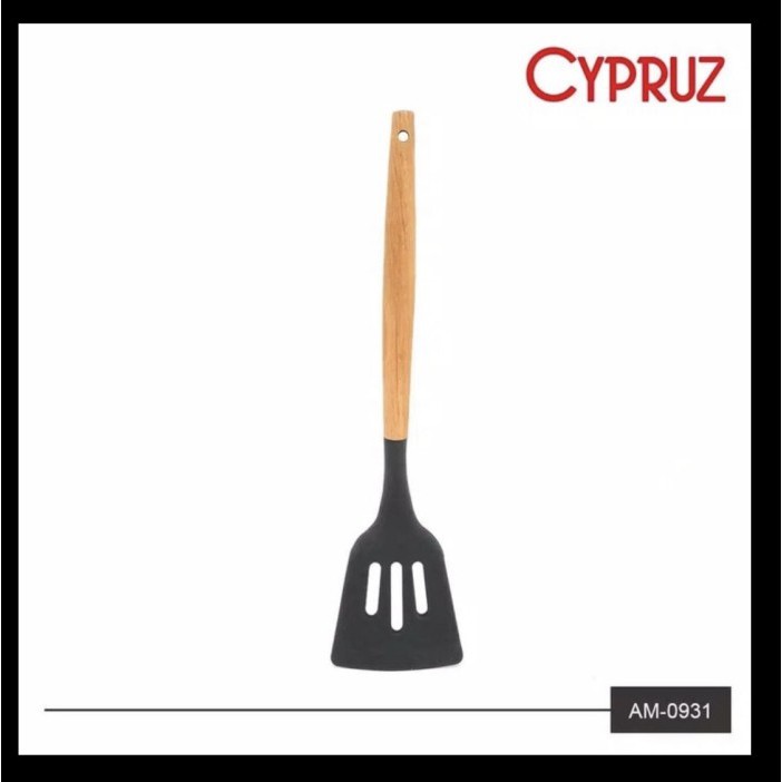 CYPRUS Spatula Silicone Turner Lubang AM-0931/Sodet Sutil Silikon Kayu