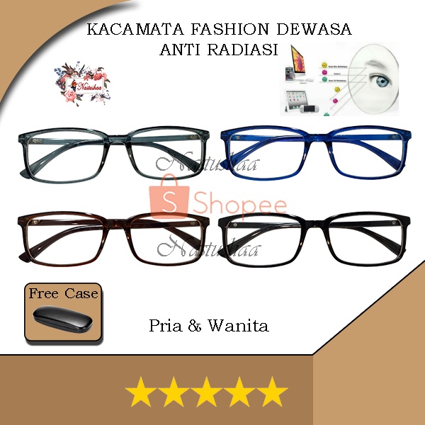 Kacamata Anti Radiasi Lensa Transparan Retro Vintage Frame Eye-glasses Kaca Mata Fashion Blue-ray Untuk Pria dan Wanita FREECASE