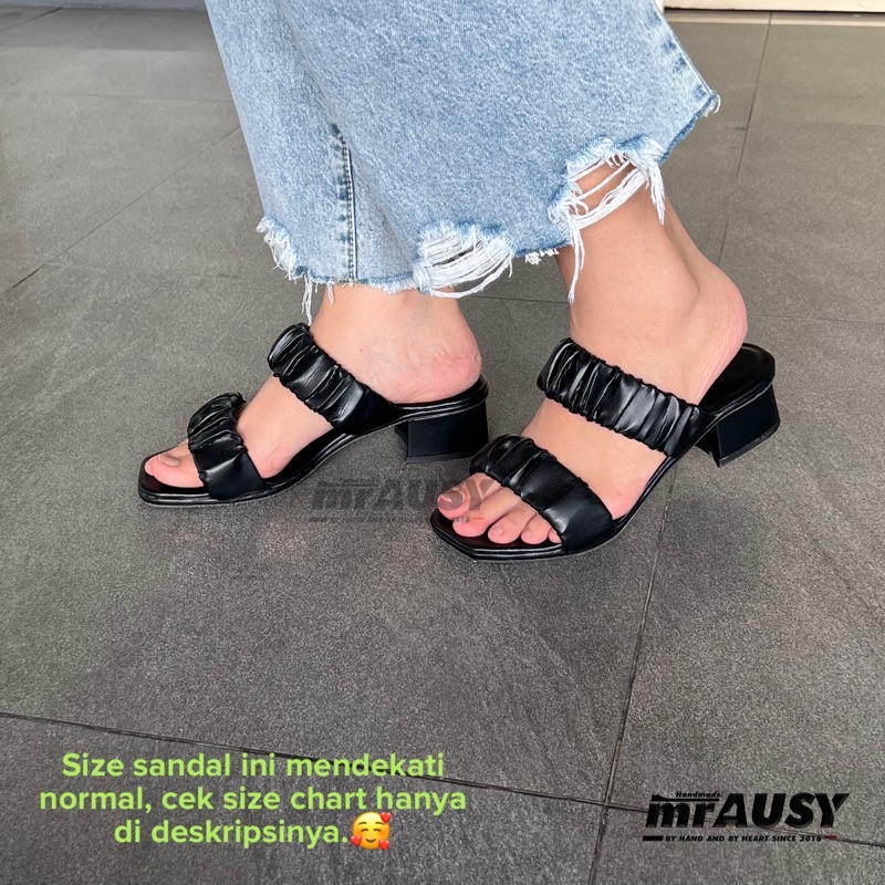 Sandal Heels Wanita Cewek Casual Ban 2 Kerut 3 cm mrAUSY Kerut