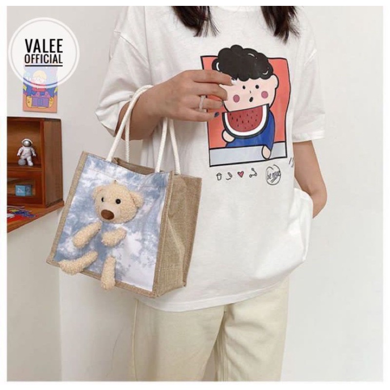 TERLARIS TAS KANVAS Boneka 3D IMPORT MOTIF LUCU TERMURAH HANDBAG 8037- souvernir Hand bag Tote beat teddy bear lucu 3D