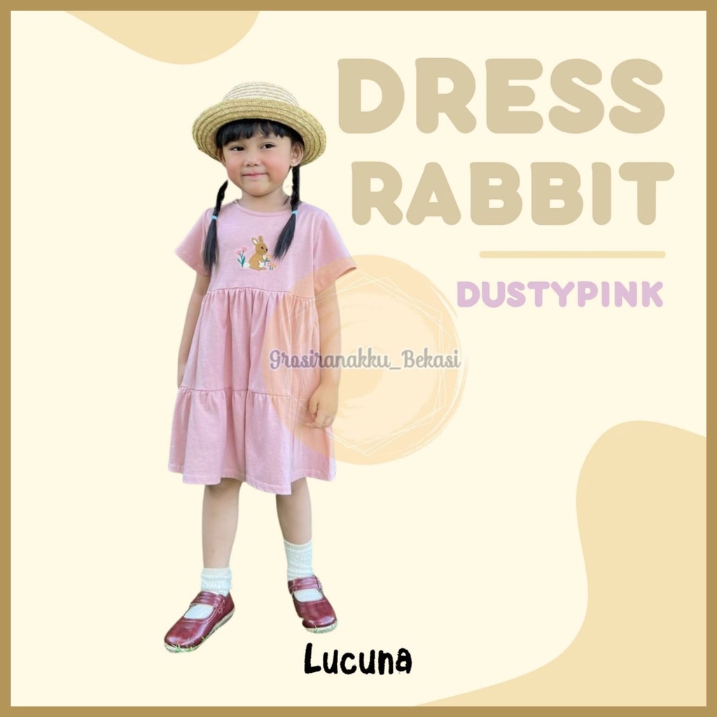 Dress Anak Rabbit Lucuna  Warna Dusty pink Size 1-5 Thn