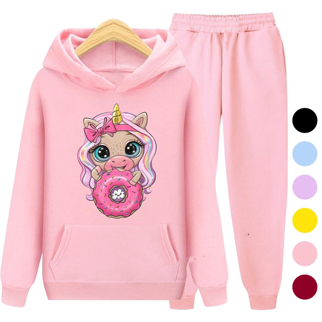 Setelan Sweater Hoodie DONAT GIRL / Set Sweater Anak - Remaja - Dewasa Size S, M , XL , XXL