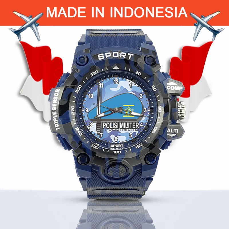 {Istimewa} Jam Tangan POLISI MILITER INDONESIA -Biru Army Water Resistant