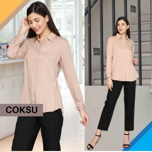 kemeja wanita casual blouse wanita korean style oversize polos lengan panjang terbaru kekinian SS04-COKSU