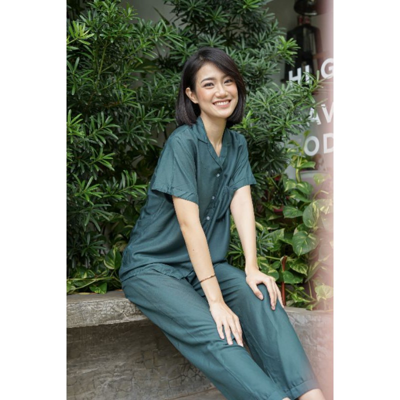 EMILY CP SWAP PAJAMAS BAJU TIDUR PIYAMA BAJU TIDUR RAYON PIYAMA RAYON PIYAMA POLOS-EMERALD GREEN