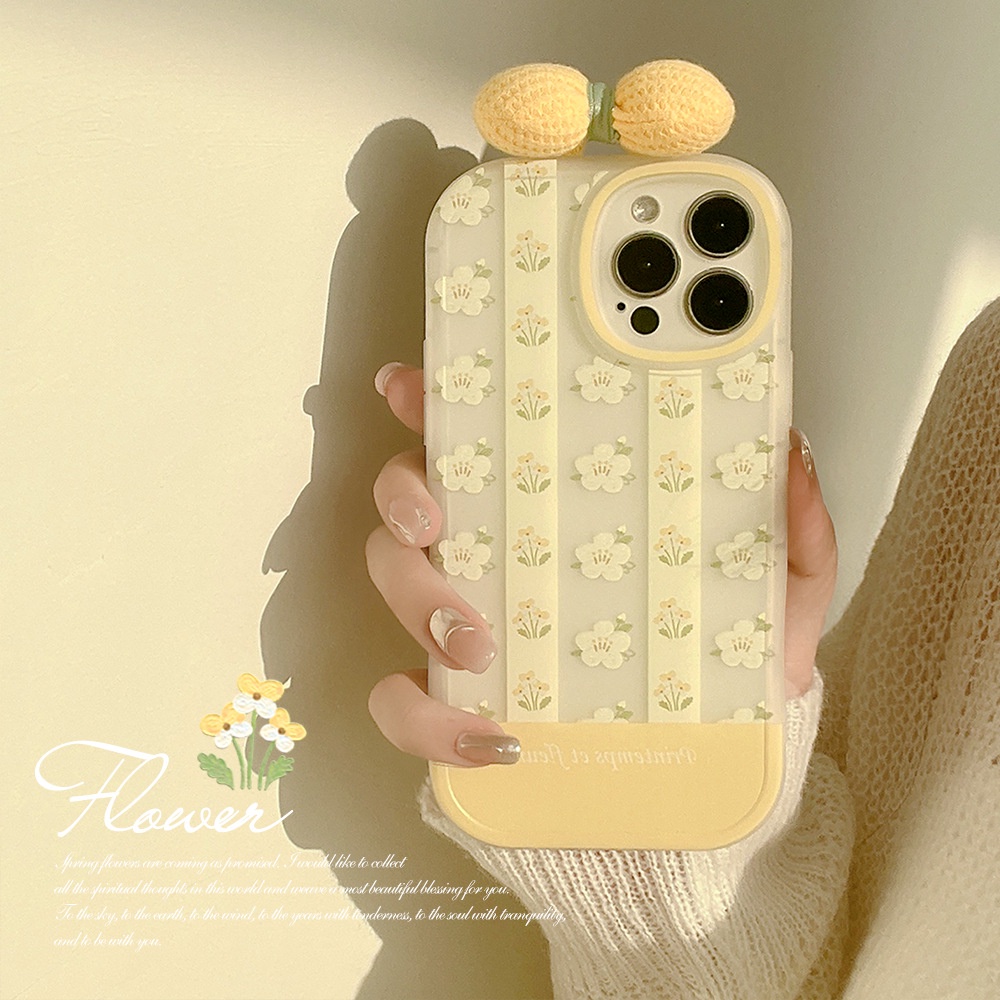 IPHONE Musim Panas Bergaris Bunga Kuning Gadis Simpul Busur Phone Case Cover Untuk Iphone7 8 PLUS X XR XS 11 12 13 14 MINI PRO MAX Se2020