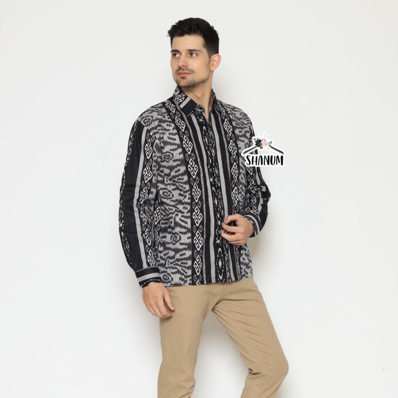 KEMEJA BATIK PRIA LENGAN PANJANG/ KEMEJA PRIA SLIMFIT / KEMEJA KERJA PRIA/ KEMEJA MOTIF SONGET ABU