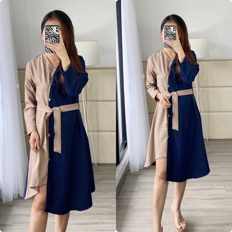 pakaian wanita-carisa dress-dress wanita two tone
