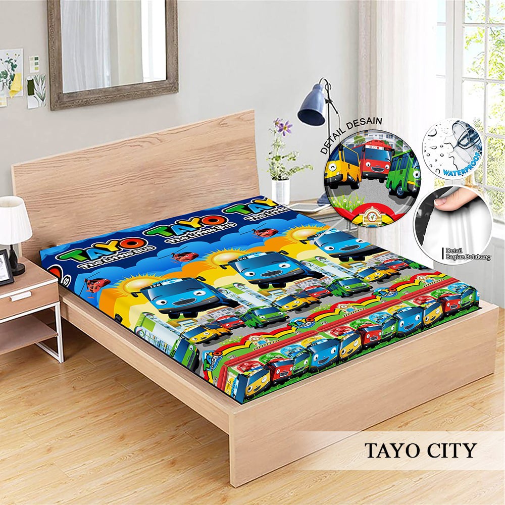 MONALISA Sprei Waterproof 180x200 - anti ompol air water proof Paus Rainbow  Rainbow Dinosaurus Rocket Galaxy180 SP-T*yo City - WP