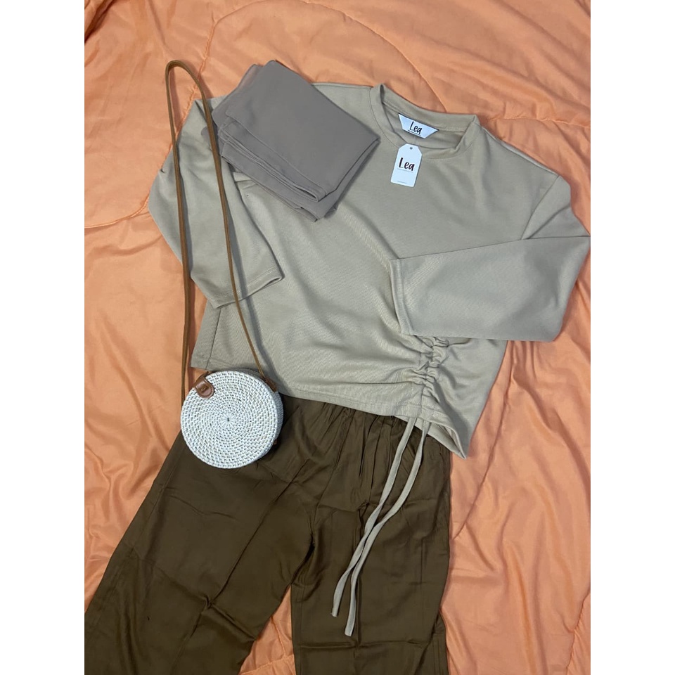 One Set Wanita Hijab - Setelan Outfit Kekinian - Pahsmina - Blouse Serut - Celana Kulot