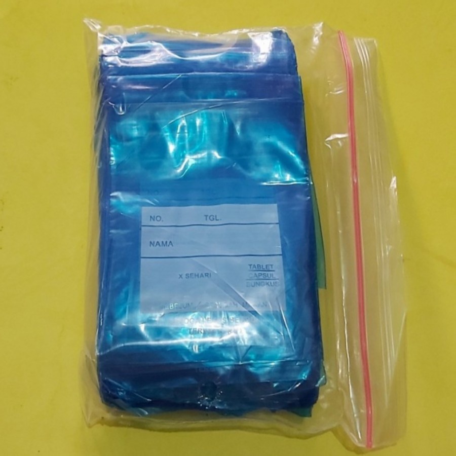 Plastik Klip Obat 10 x 7 Biru Sablon 10x7 10cm x 7cm / Plastik Tempat Obat