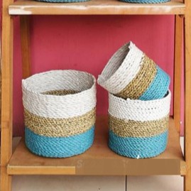 cover pot seagrass biru pastel mix / Coverpot Seagrass biru