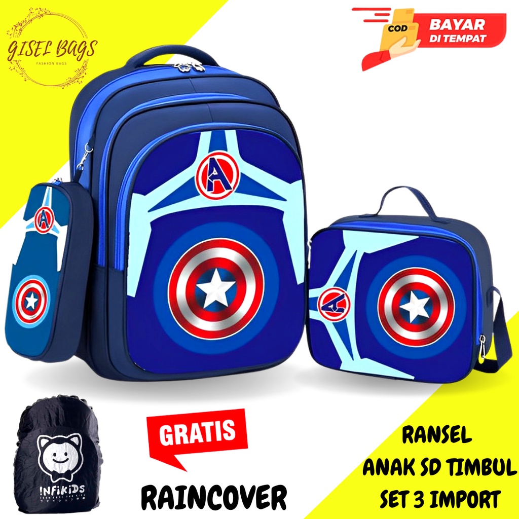 GB Tas ransel anak laki laki tas ransel sekolah import tas ransel 3 set gambar timbul