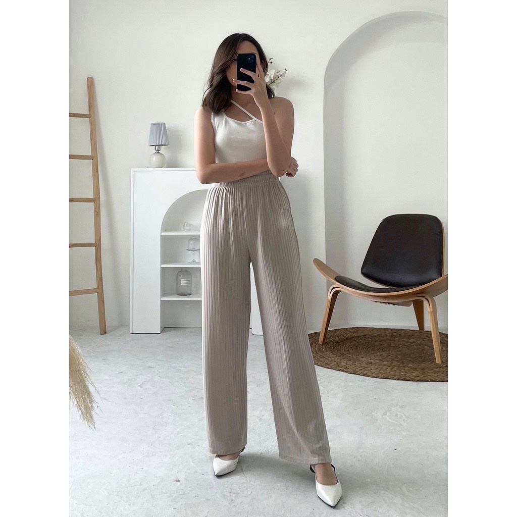 Celana Murah Berkualitas Kulot Knit Premium - Long Cullote Meera Pants - Korean Loose Pants Trousers Wanita - Loungewear - Celana Perempuan Murah Berkualitasi Indonesia-Shopee Indonesia