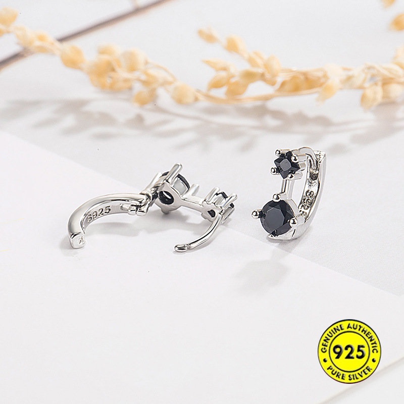 Anting Bulat Simple Warna Hitam Hias Berlian Imitasi Untuk Wanita U1027