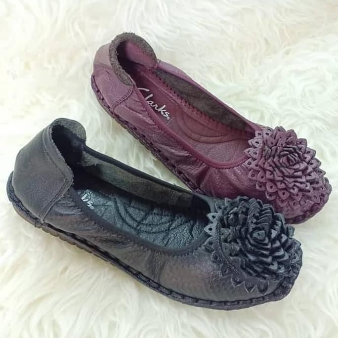 Ori  Sepatu Wanita Clarks 8188 Flat / Sepatu Kerja / Sepatu Fashion - Hitam, 36 - Ready
