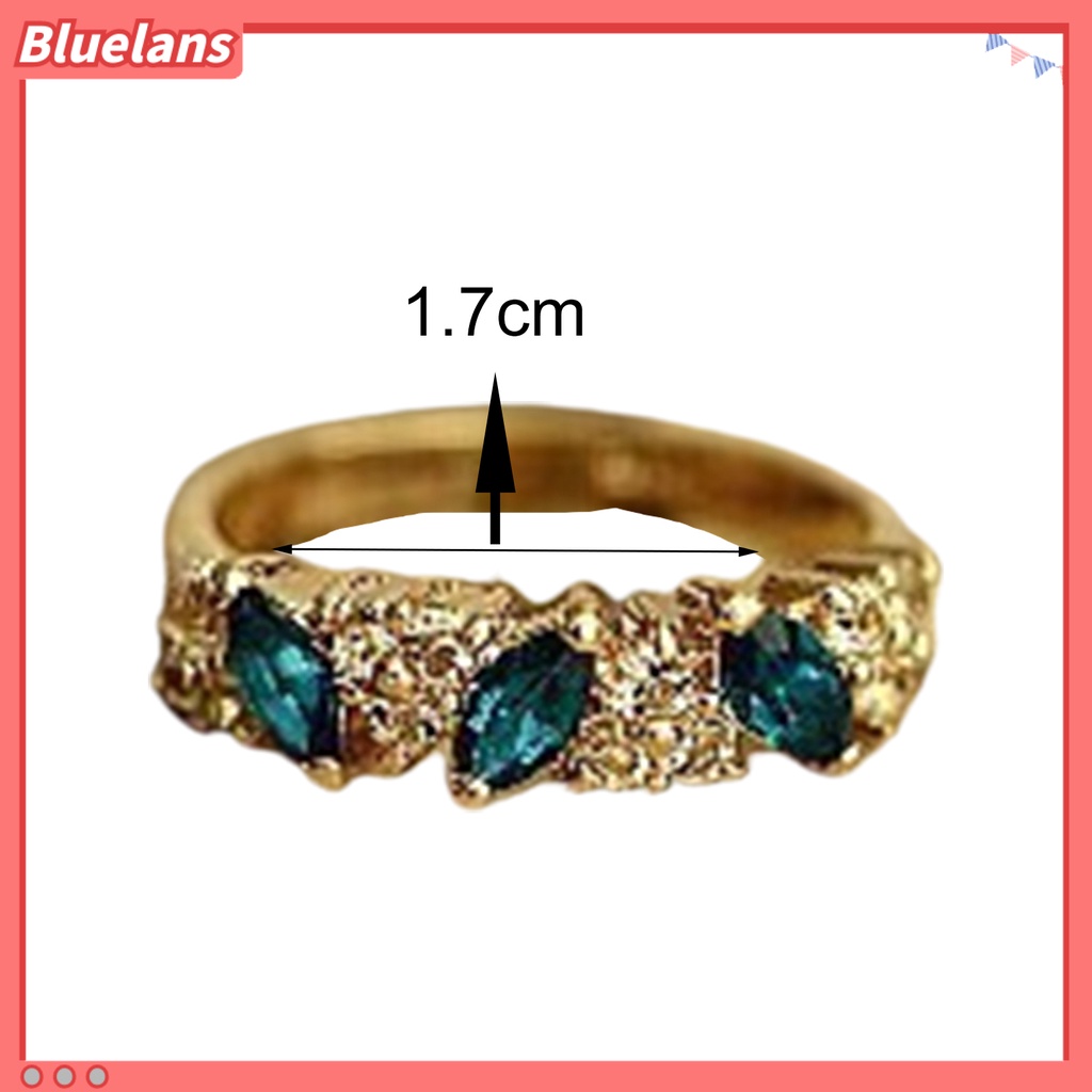 Bluelans Cincin Bahan Alloy Hias Permata Imitasi Warna Hijau Untuk Wanita