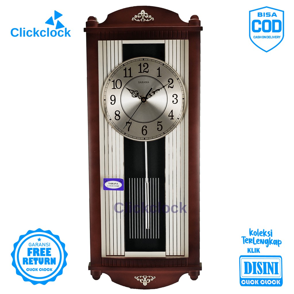 Jam Dinding Quartz Minimalis Coklat Gold Sakana 387M-2 Besar Hiasan Kamar Unik