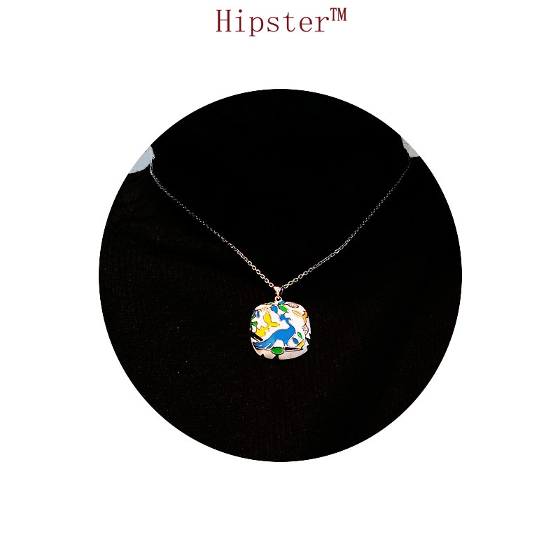 Light Luxury Painted Enamel Cloisonne Cartoon Flower and Bird Pendant Necklace