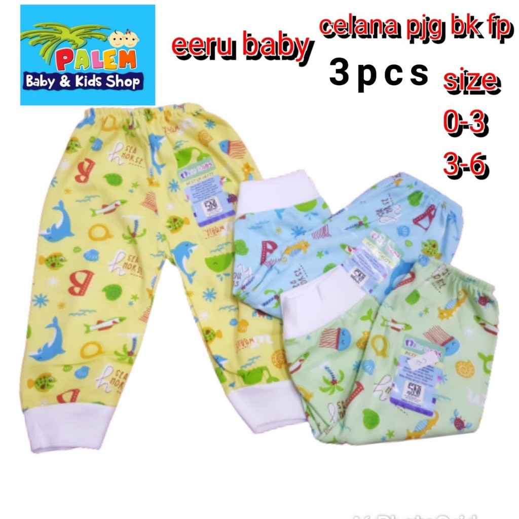 Eeru Baby Celana Panjang  buka kaki ISI 3PCS Untuk Usia 0-3 Bulan dan 3-6 Bulan