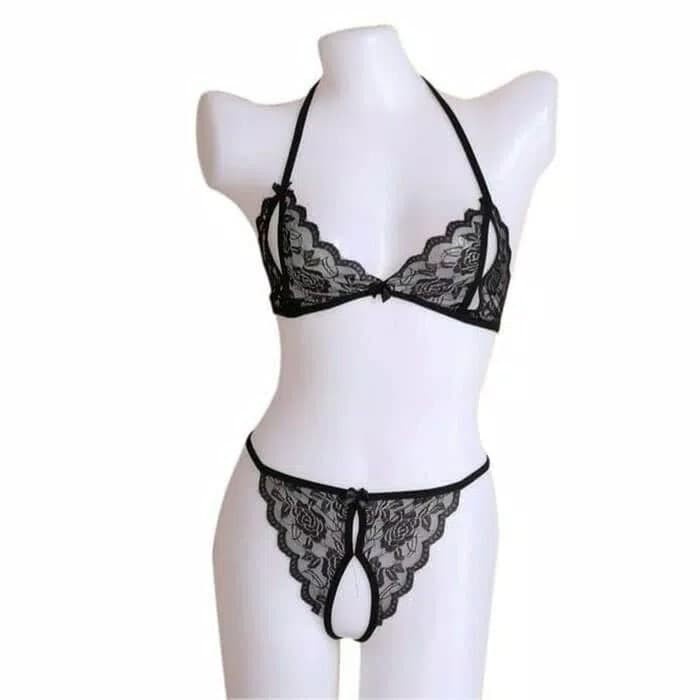 BRA SET OPEN G STRING LINGERIE WANITA LACE BRA TRANSPARAN SEXY A129 BRA SET OPEN CELANA DALAM CELANA
