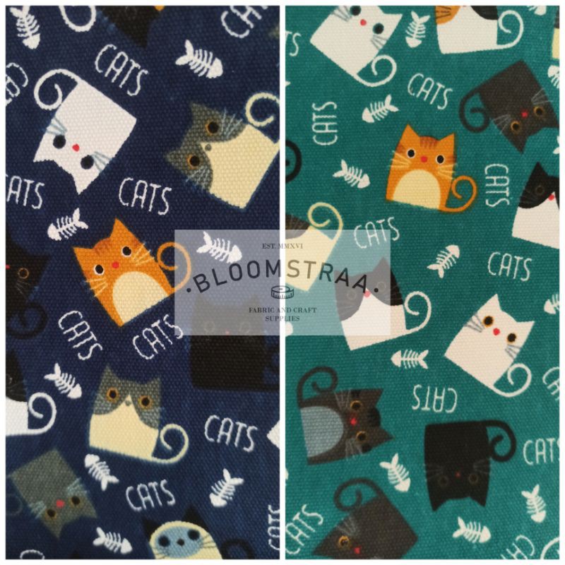 Kain Kanvas Cats fish bahan canvas meteran motif kucing cat fabric