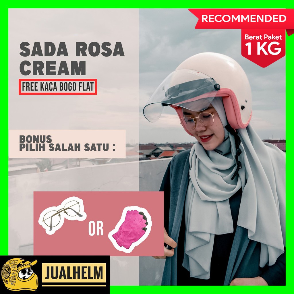 Helm Retro Bogo Wanita Sada Rosa Cream Pastel