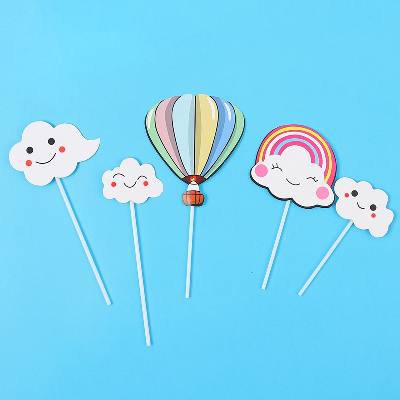 5pcs / set topper Kue Bentuk Awan Balon Udara Warna-Warni Untuk Dekorasi Pesta Baby Shower