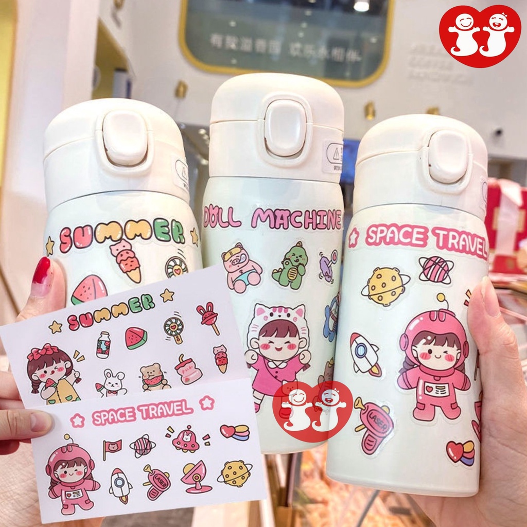 Stiker 3D 4pcs Botol Minum Viral Karakter /Sticker Karakter Lucu Motif Wanita Korea/ Stiker Aesthetic Botol Cup Ponsel Serbaguna