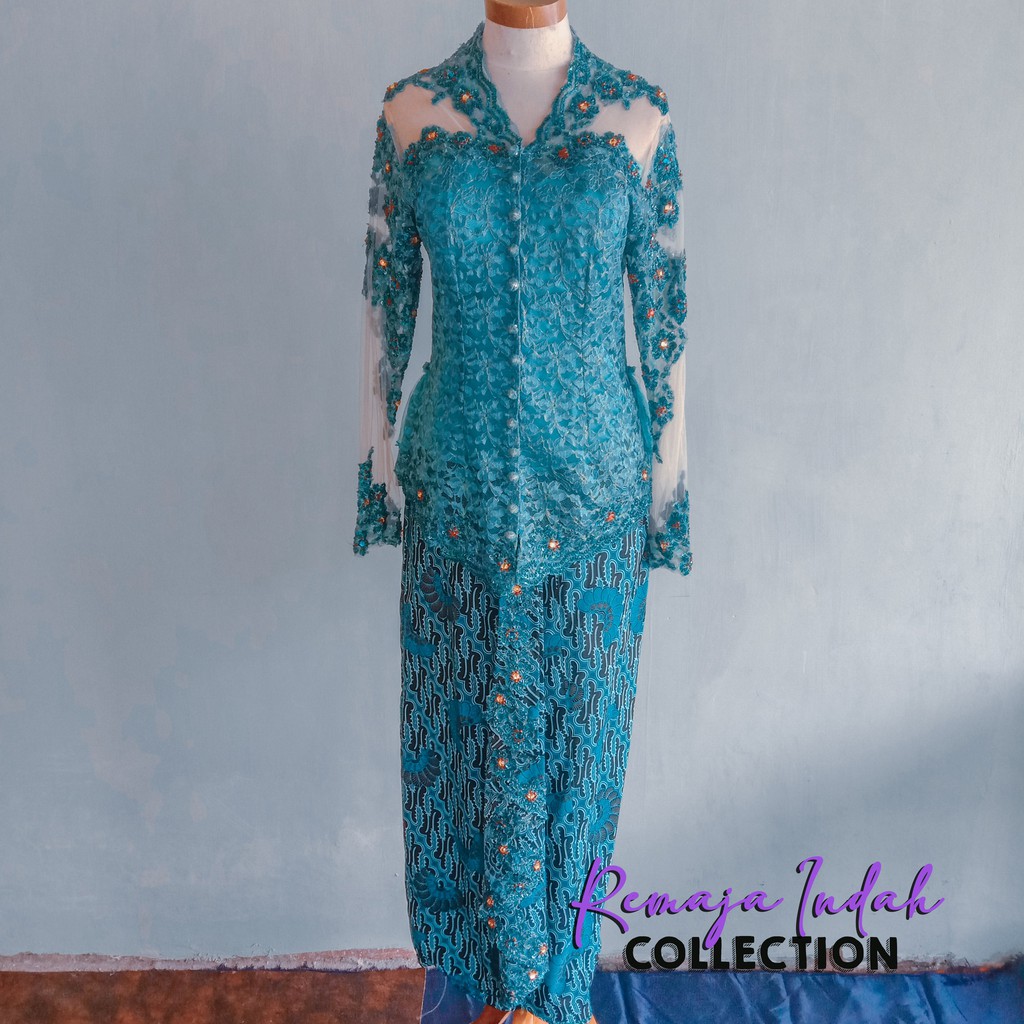READY STOCK Kebaya Wisuda Pengantin Modern Modifikasi Brokat Hijau Tosca