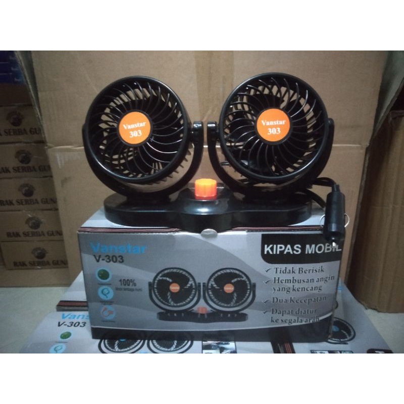 (BISA COD)Kipas Angin Mobil Double Headed Putar 360° 2 Speed 12V-V-303 vanstar/double fan Car Cooling Double Fan