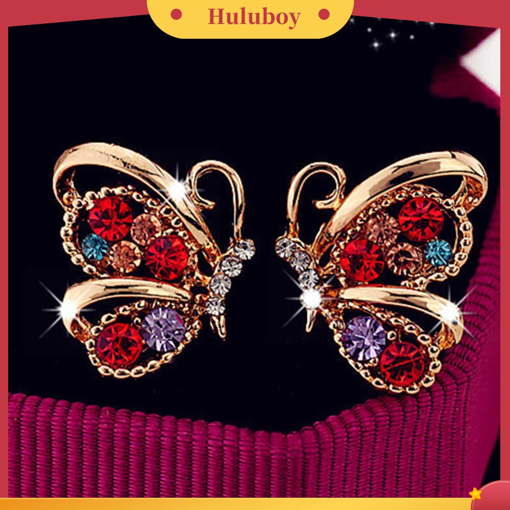 Hu Hu Hu Hu Hu Alat Bantu Pasang Kacamata♡ Anting Stud Bentuk Kupu-Kupu Aksen Berlian Imitasi Untuk Wanita