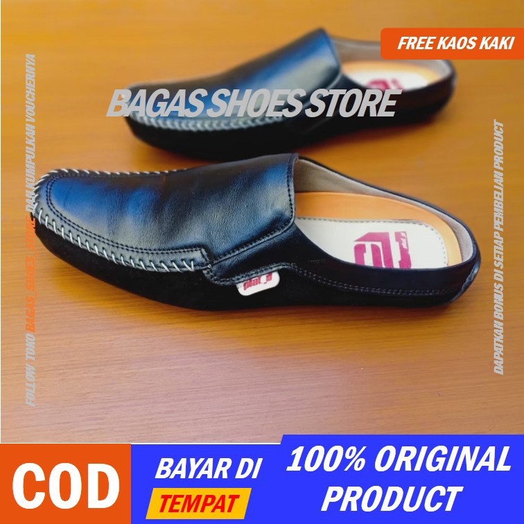 Sepatu sandal bustong pria putih kulit asli/sandal sepatu slop pria kulit